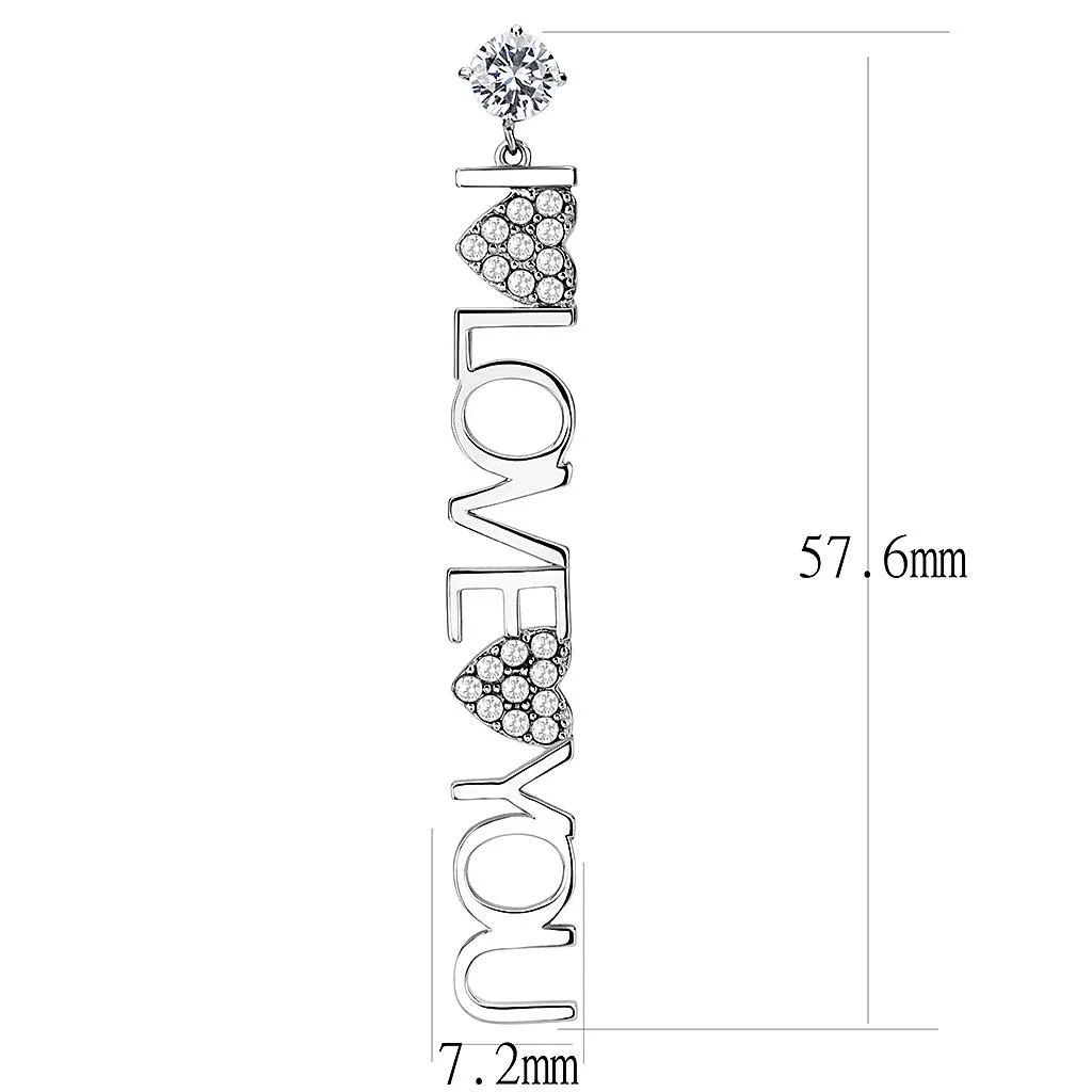 High polished (no plating) Stainless Steel Earrings with AAA Grade CZ in Clear for Women Clear Stone Color Style TK3665