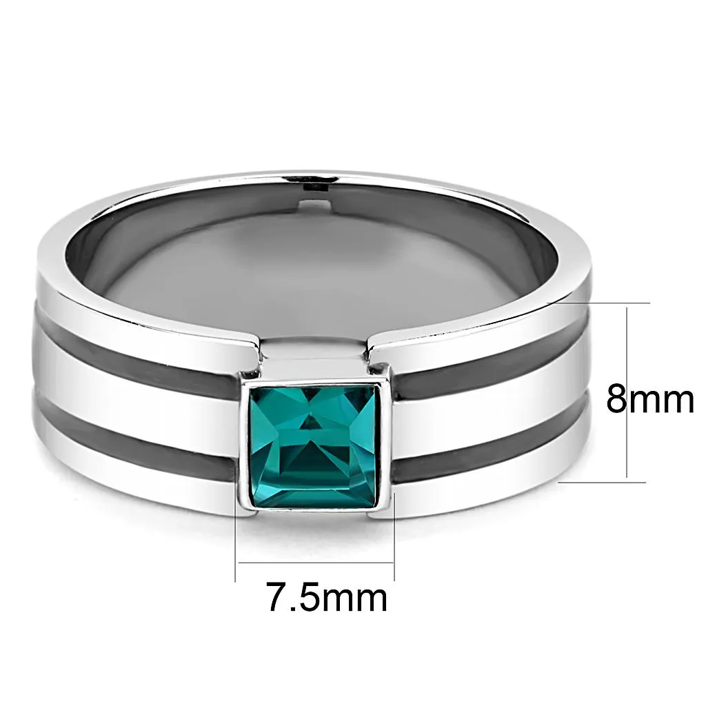 High polished (no plating) Stainless Steel Ring with Top Grade Crystal in Blue Zircon for Women Style TK3291