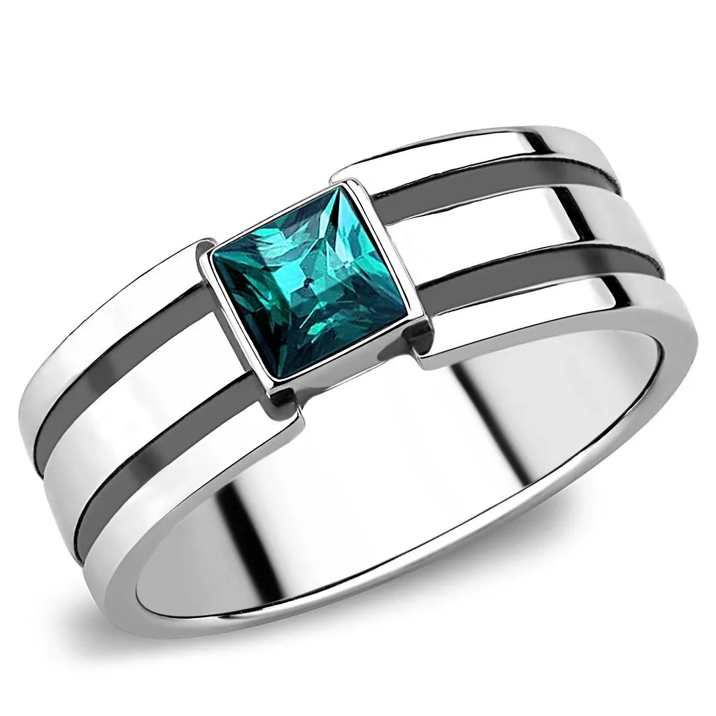 High polished (no plating) Stainless Steel Ring with Top Grade Crystal in Blue Zircon for Women Style TK3291