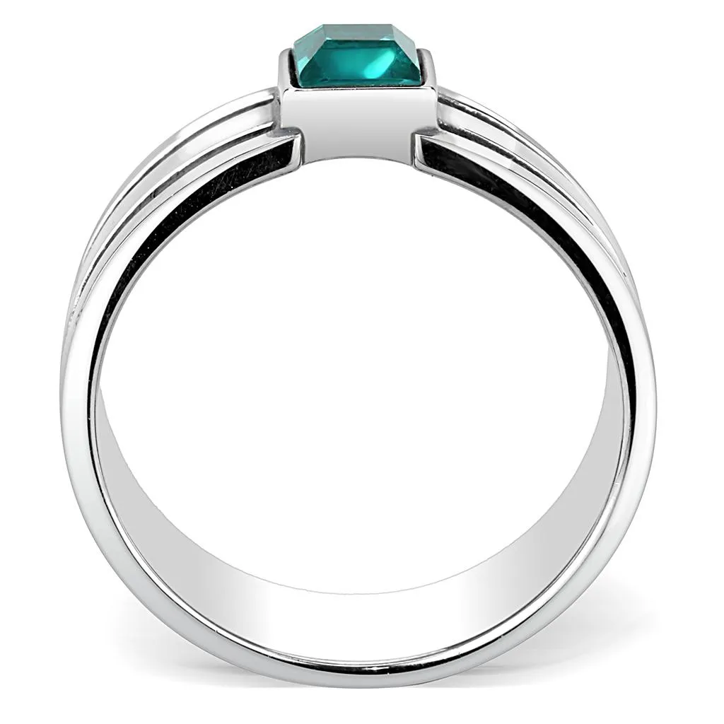 High polished (no plating) Stainless Steel Ring with Top Grade Crystal in Blue Zircon for Women Style TK3291