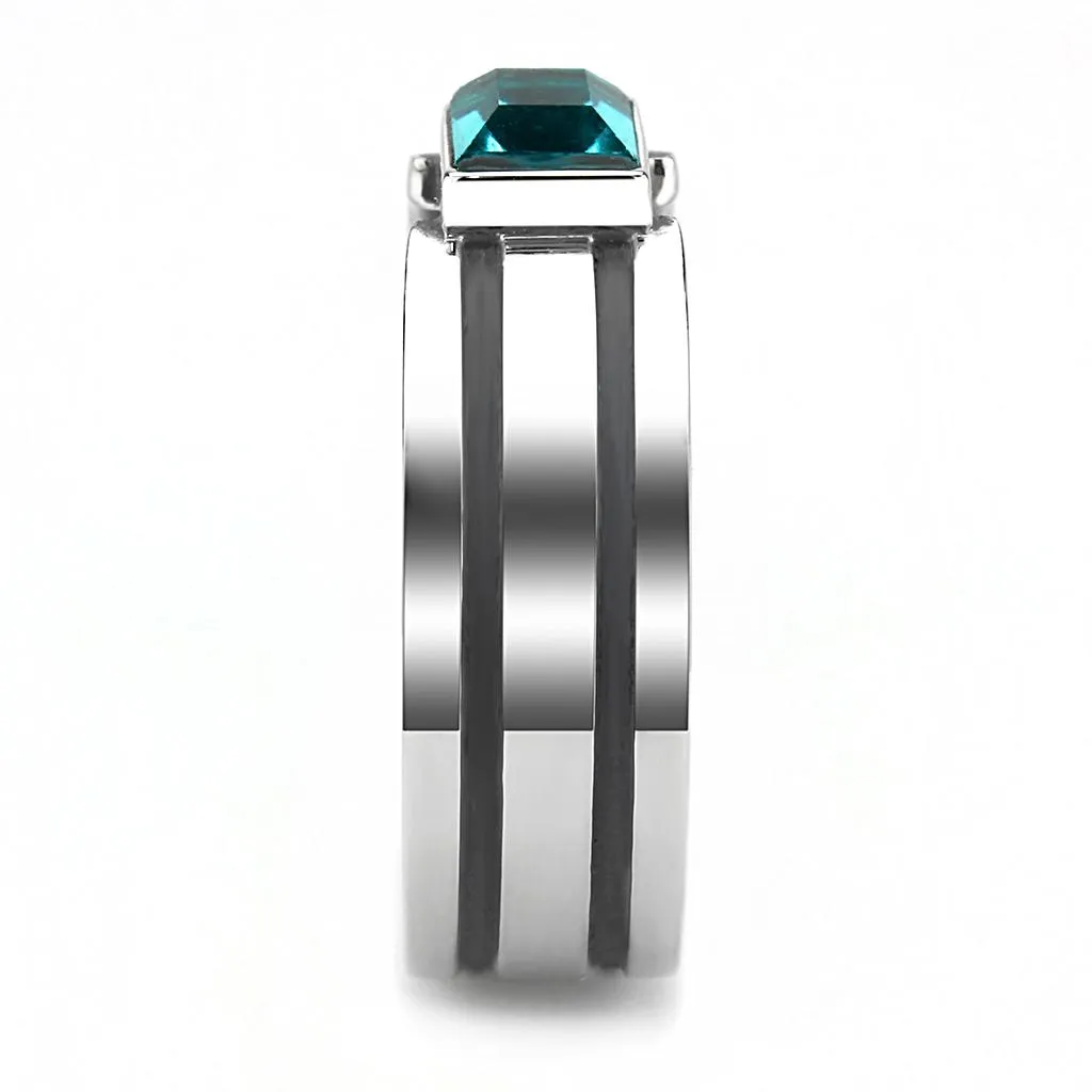 High polished (no plating) Stainless Steel Ring with Top Grade Crystal in Blue Zircon for Women Style TK3291