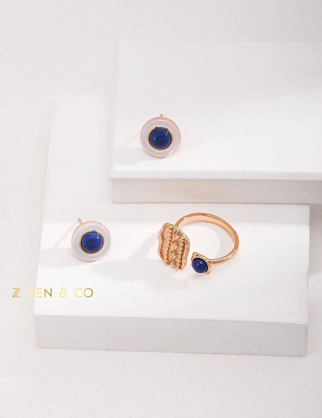 INDIGO Tribe Blue lapis lazuli statement ring Lapis lazuli stone stud earrings