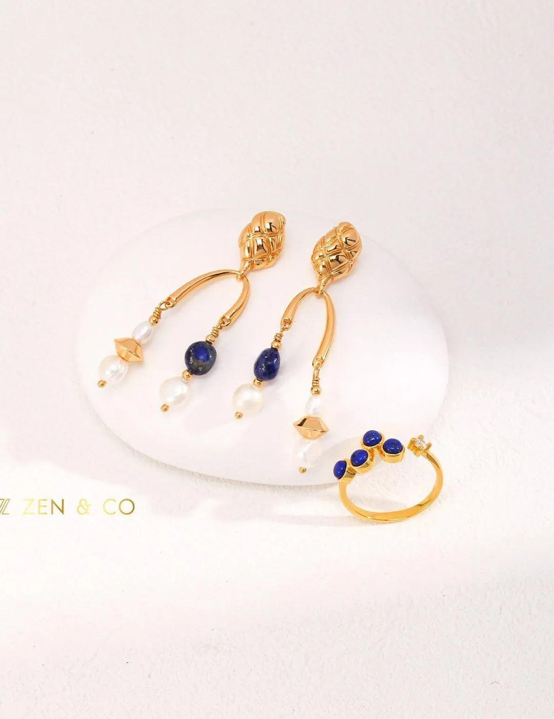 INDIRA Bohemian Gold Lapis lazuli dangle earrings