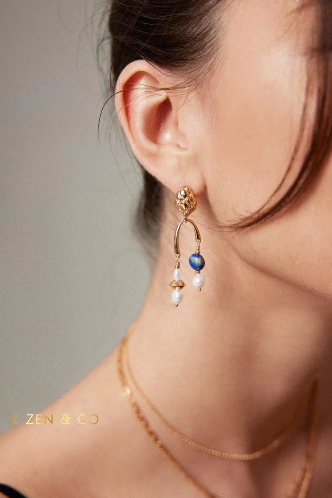 INDIRA Bohemian Gold Lapis lazuli dangle earrings