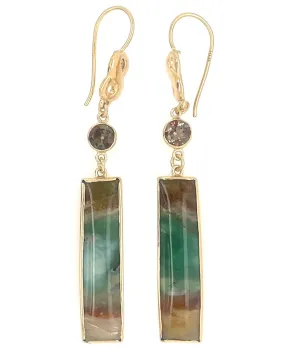 Indonesian Petrified Wood and Blue Opal Earrings