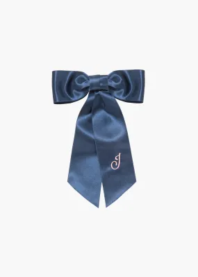 Initial April Satin Bow Barrette -- Navy