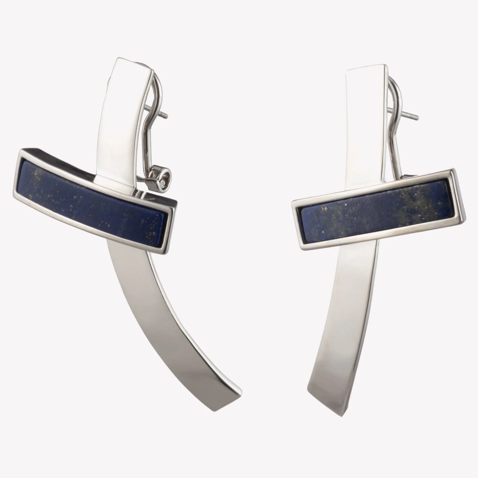 INLAID CROSSBAR EARRINGS - LAPIS