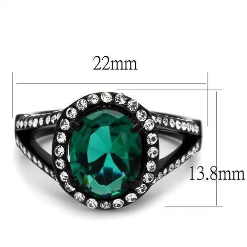 IP Black(Ion Plating) Stainless Steel Ring with Synthetic Synthetic Glass in Blue Zircon for Women Style TK2202