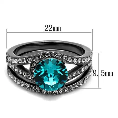 IP Light Black (IP Gun) Stainless Steel Ring with Top Grade Crystal in Blue Zircon for Women Style TK2744