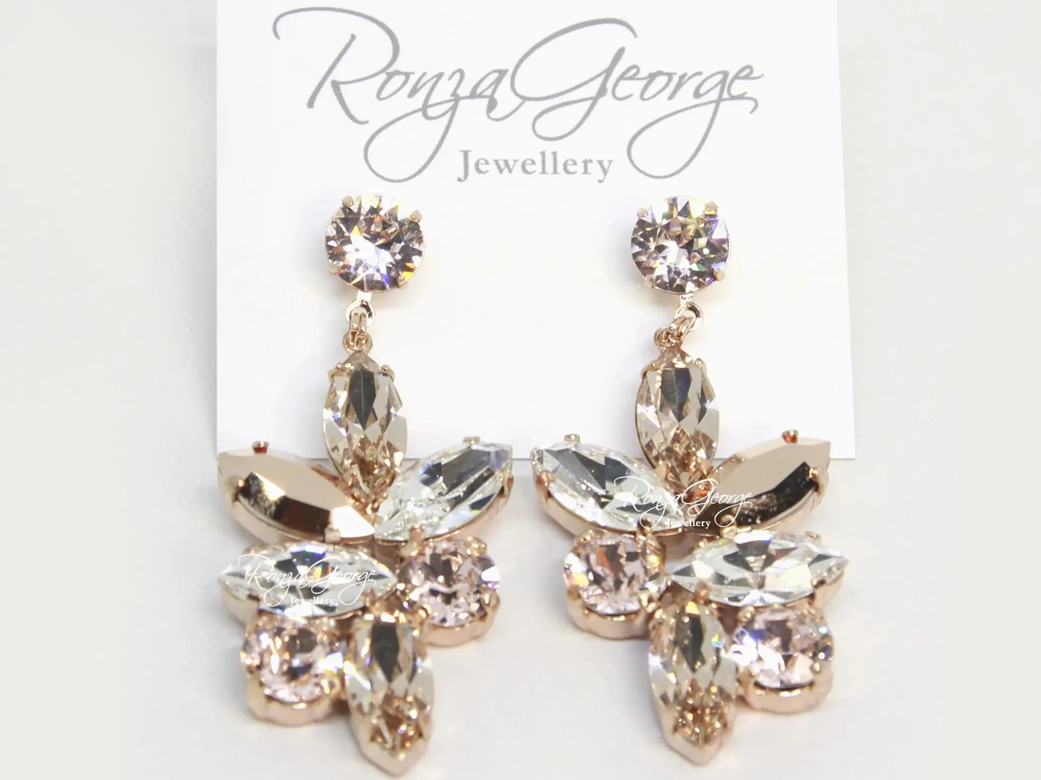 Jen - Rose Gold Swarovski Statement Bridal Drop Earrings