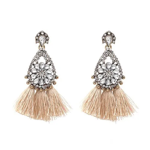 JUJIA  FALCON TASSEL EARRING HAND MADE STATEMENT EARRING MULTICOLOURED POMPOM FRINGED EARRING FASHION JEWELRY