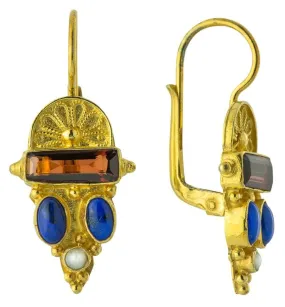 Juliet Garnet, Lapis, Pearl Earrings