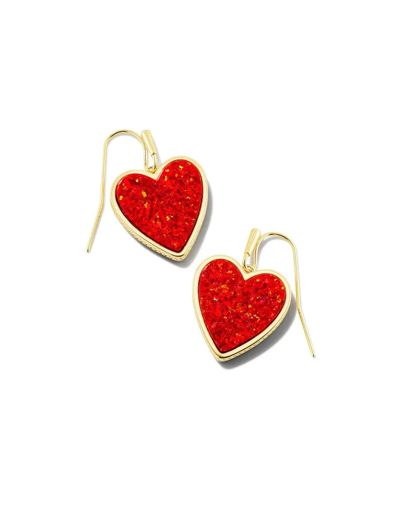 Kendra Scott | Heart Gold Drop Earrings in Red Kyocera Opal