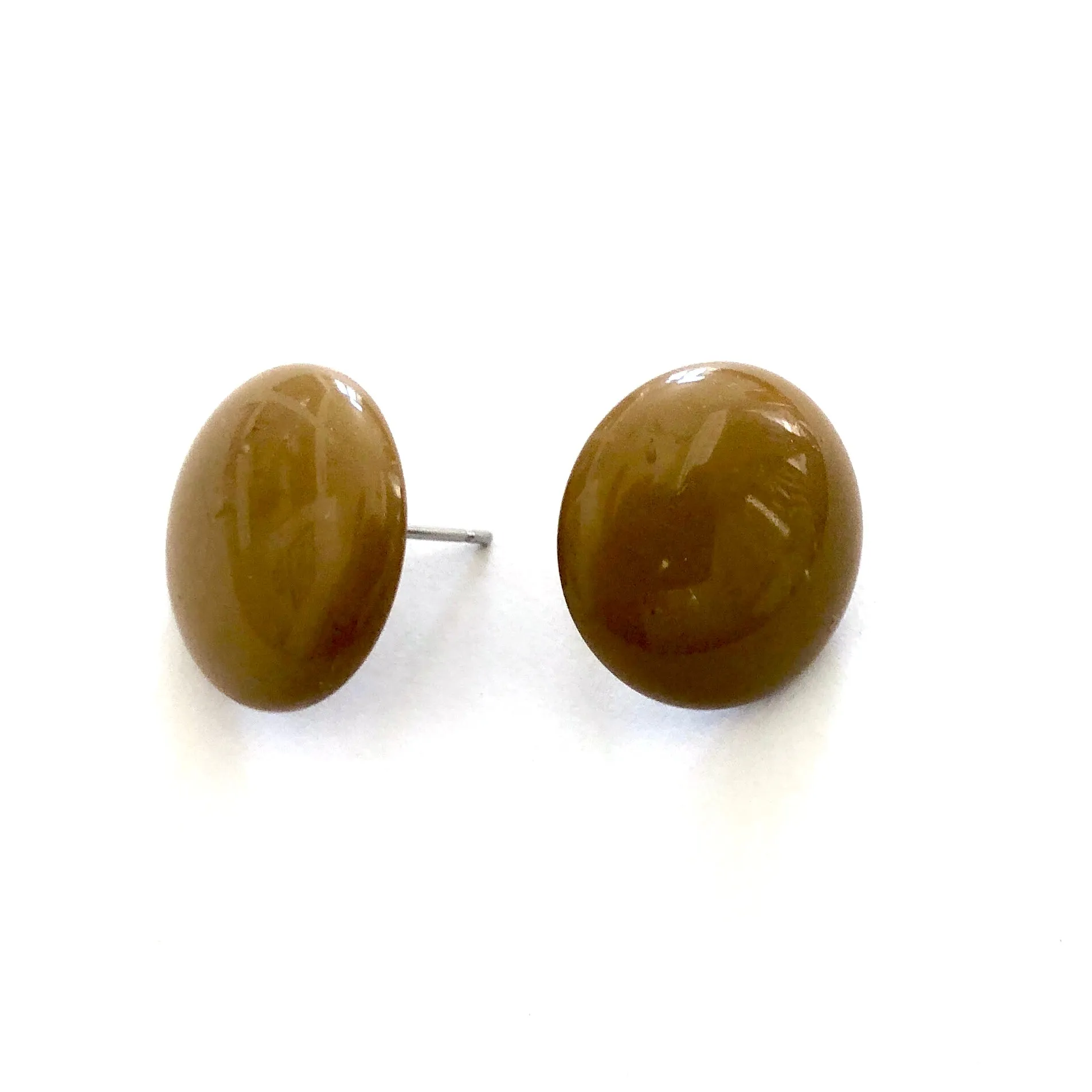 Khaki Green Lucite Disc Stud Earrings