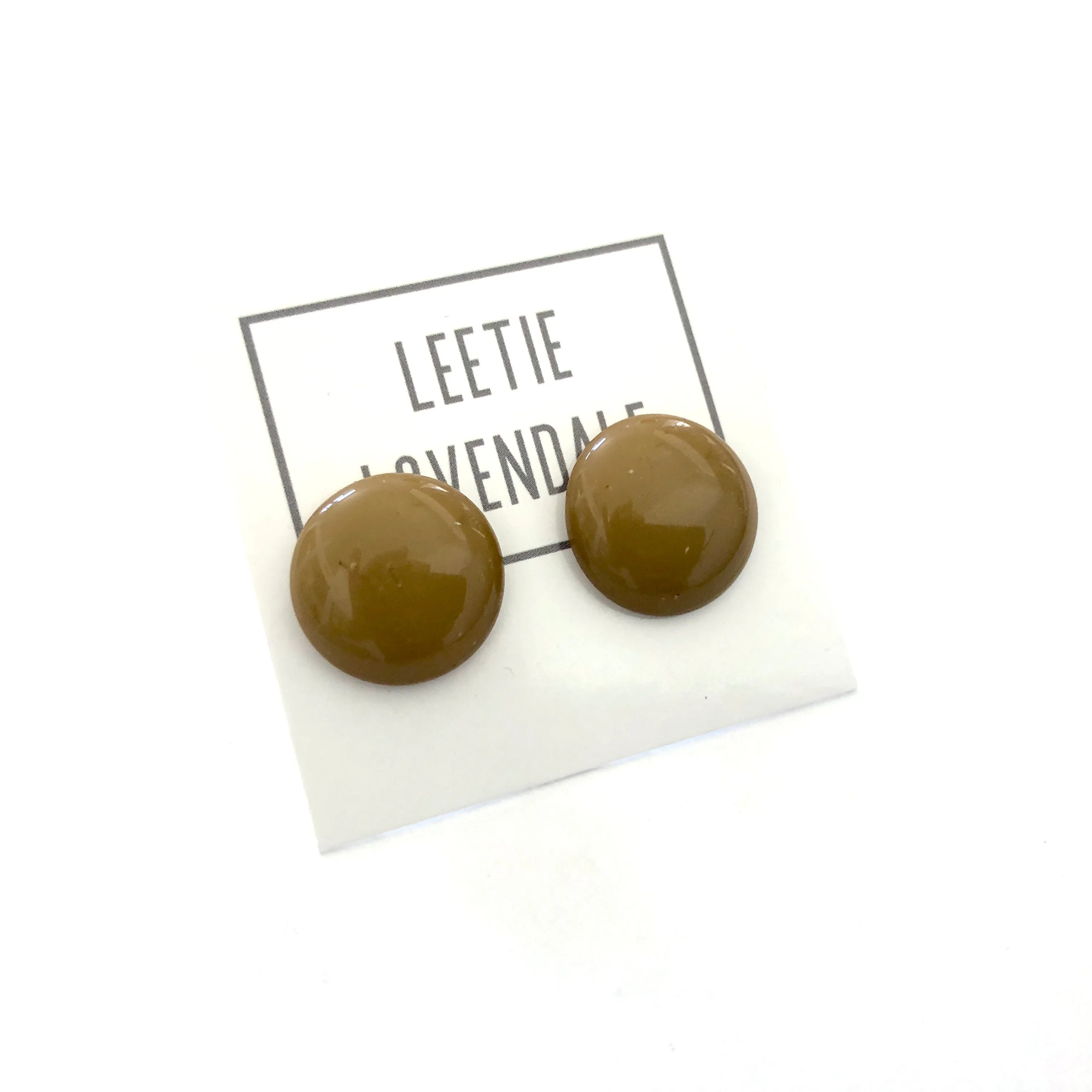 Khaki Green Lucite Disc Stud Earrings