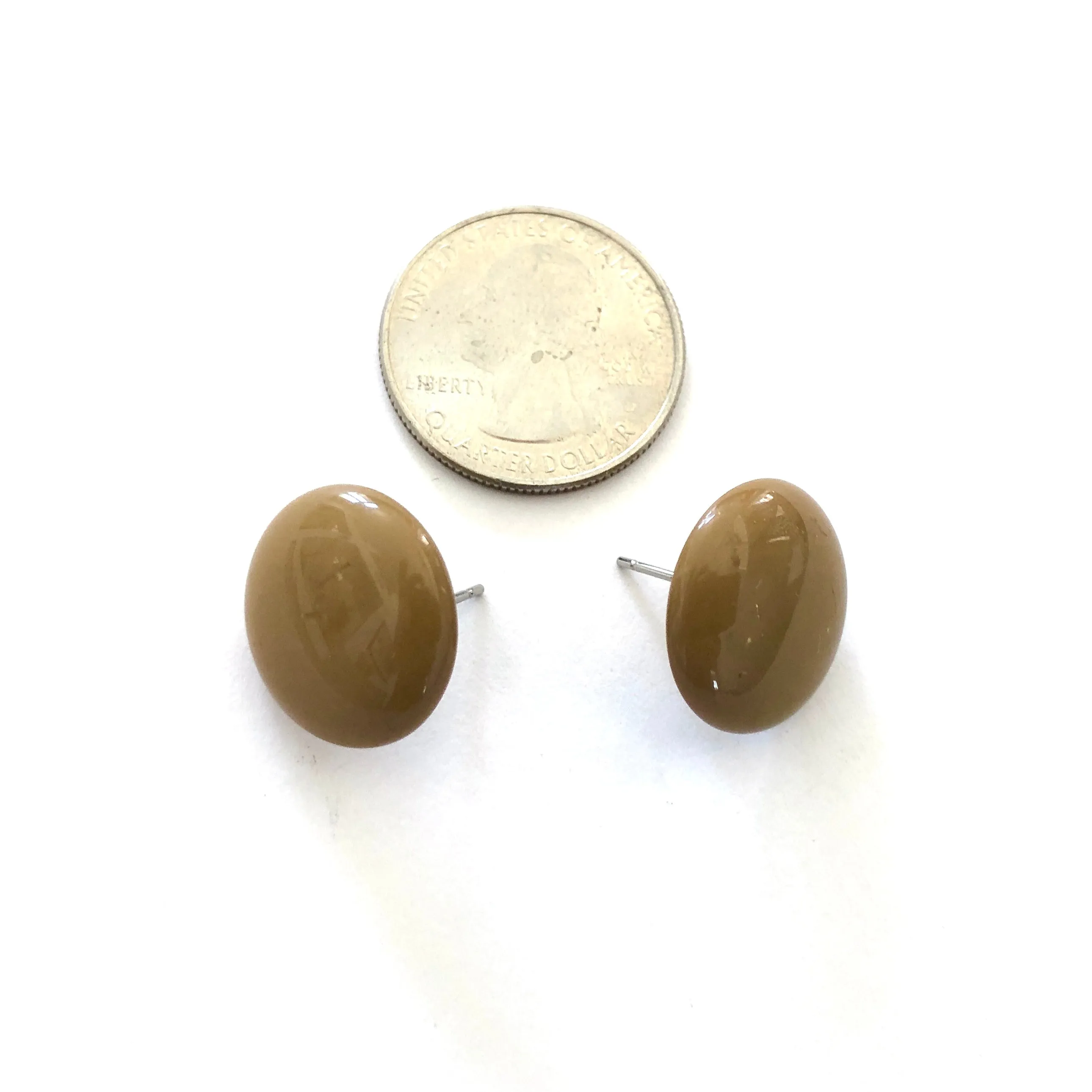 Khaki Green Lucite Disc Stud Earrings