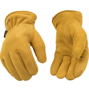 Kinco 903HK Golden Full Suede Deerskin Shirred Elastic Wrist Leather Hem Keystone Thumb Thermal Insulation Gloves (One Dozen)