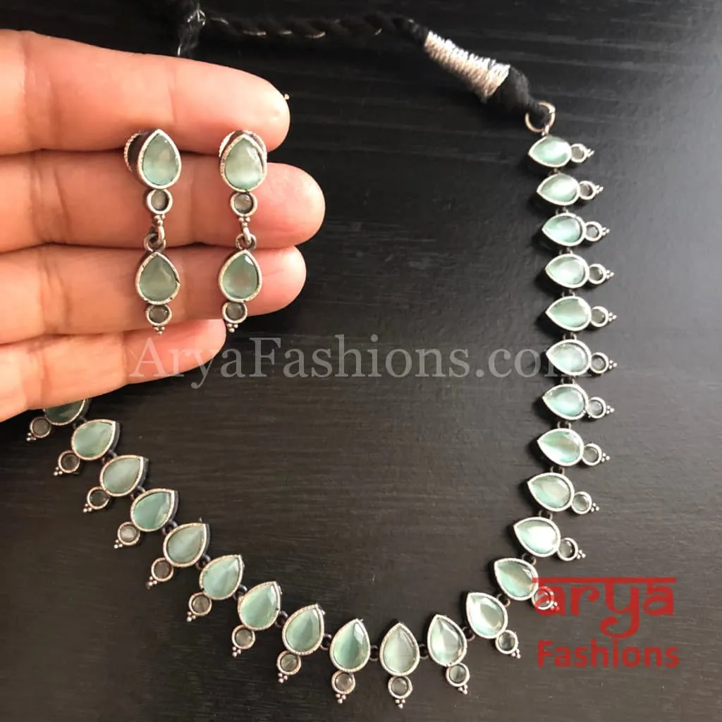 Krushi Multicolor Color Oxidized Silver Necklace