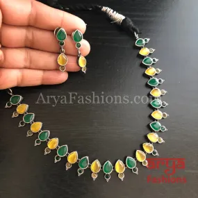 Krushi Multicolor Color Oxidized Silver Necklace