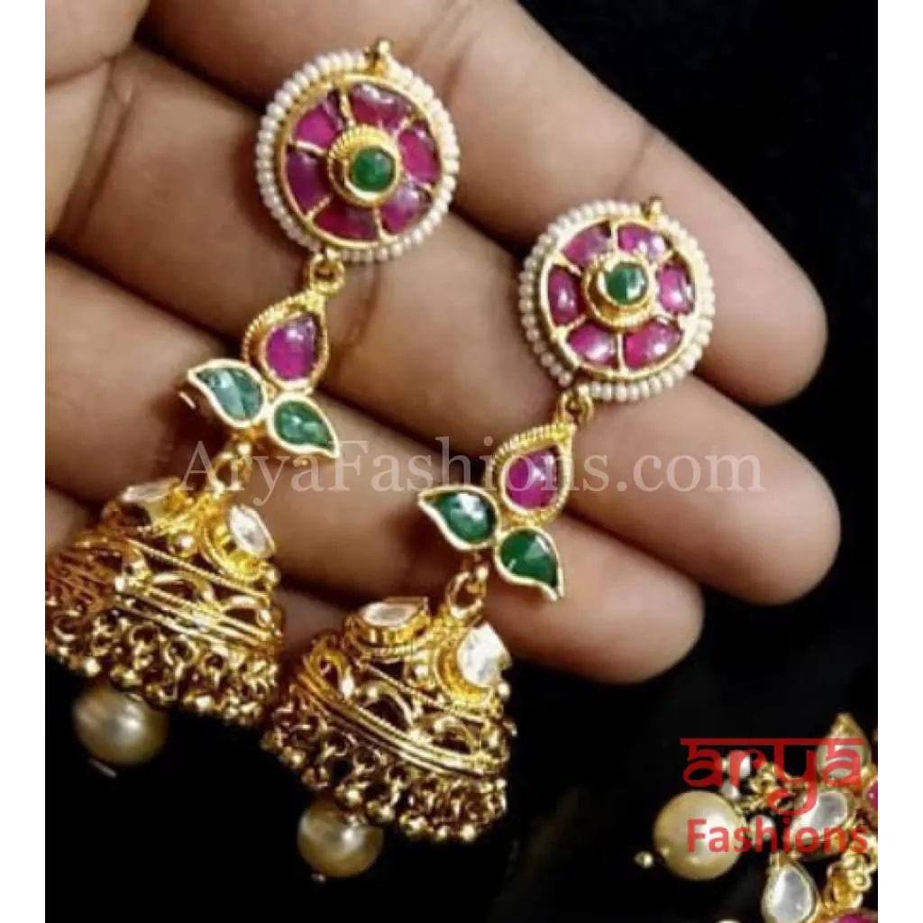 Kundan Meenakari Necklace with Golden Pearl Drops