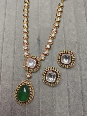 Kundan Semi Precious Long Pendant Necklace Set