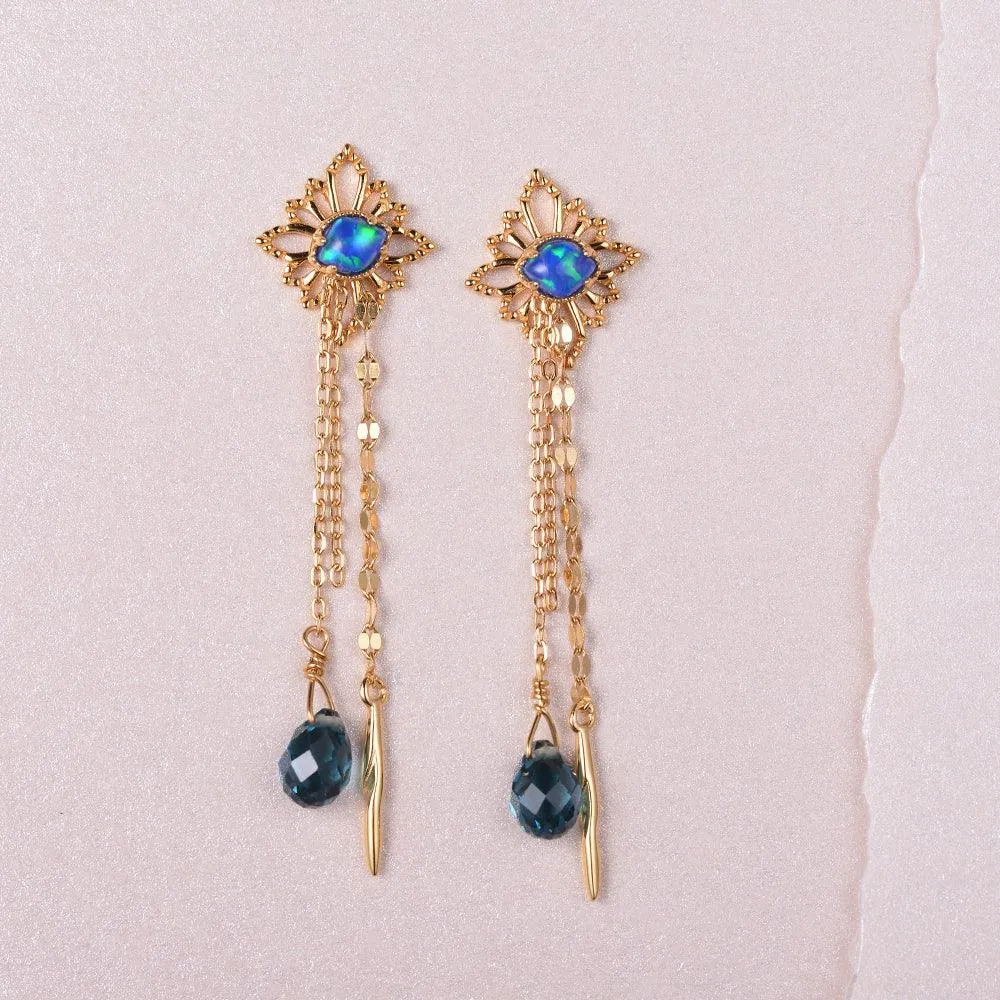 Lab Opal & London Blue Topaz Rose Gold Earrings