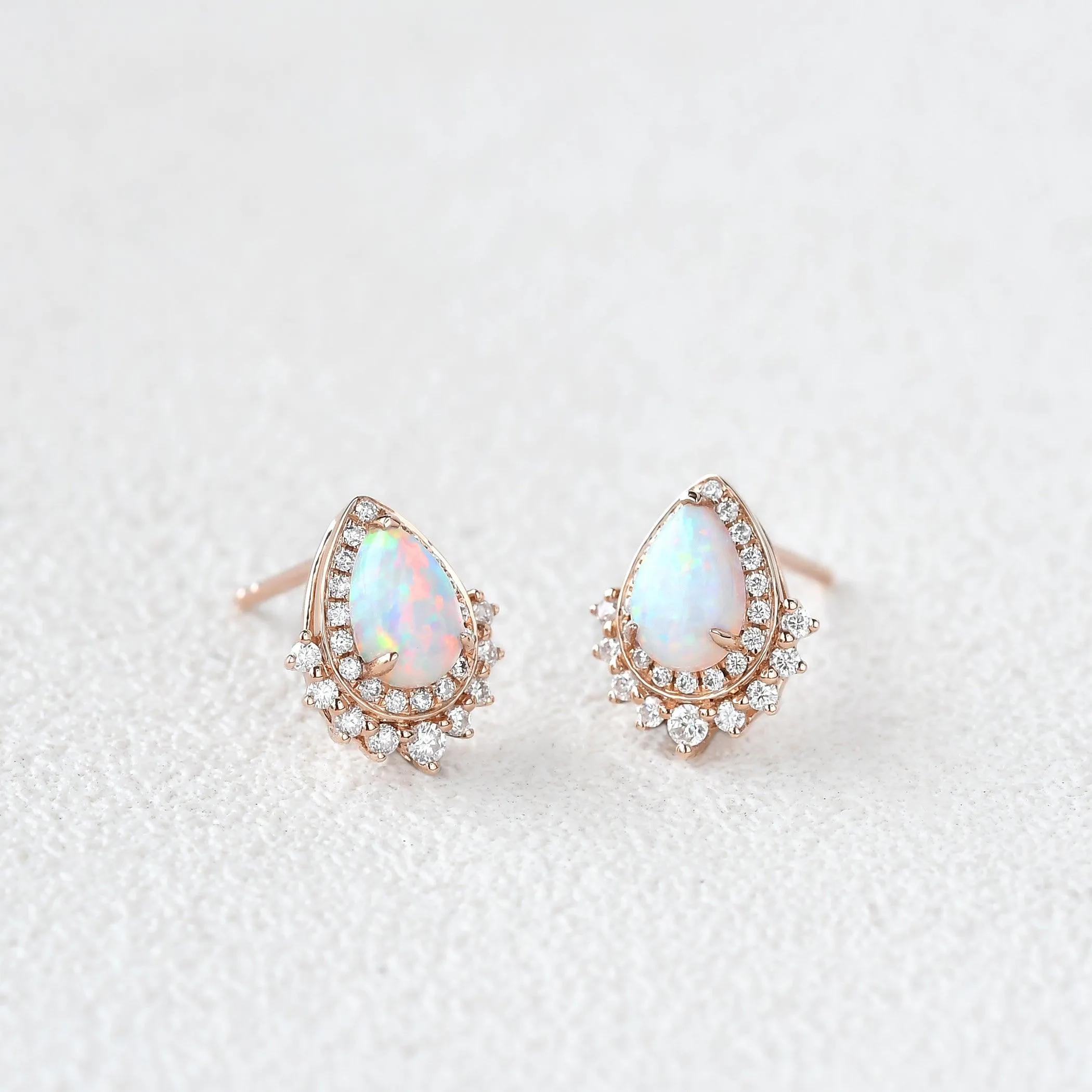 Lab Opal Vintage Halo Earrings