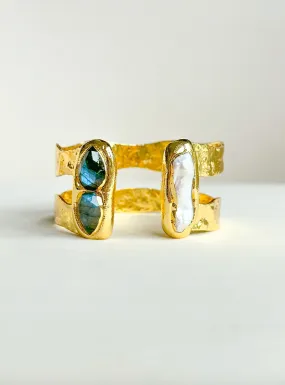 Labradorite & Pearl Double Cuff Bracelet