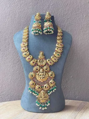 Lakshmi Jadau Long Necklace With Green Beads