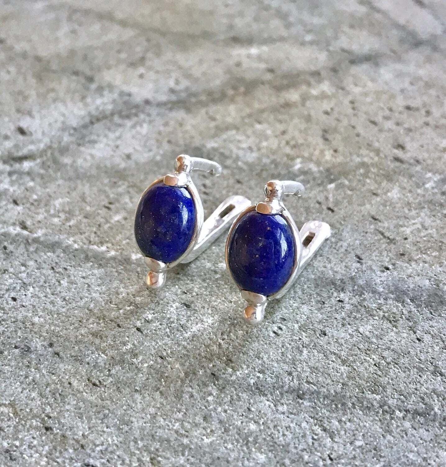 Lapis Earrings - Blue Oval Earrings - Vintage Boho Studs