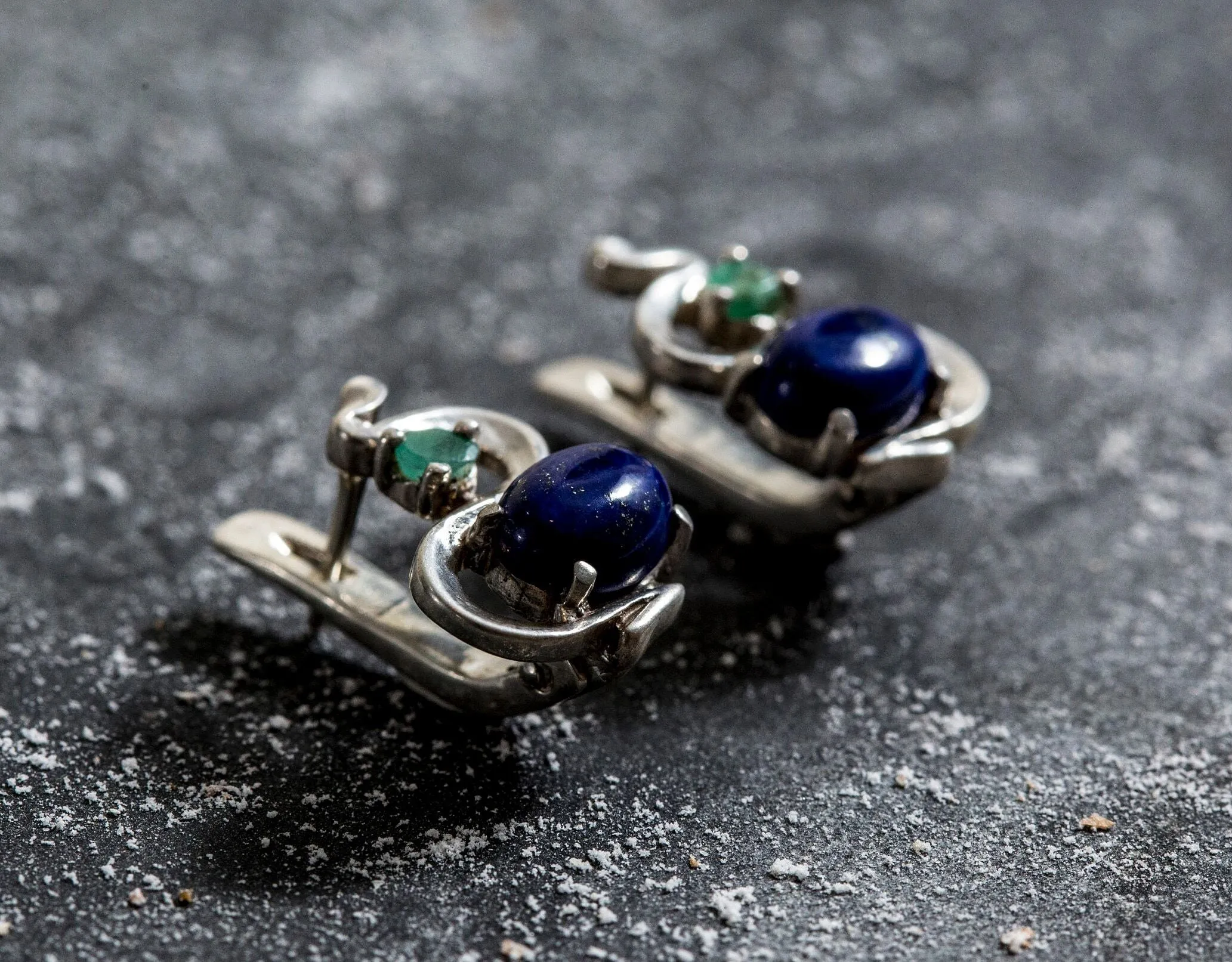 Lapis Earrings - Royal Blue Earrings - Vintage Wave Ring