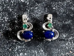 Lapis Earrings - Royal Blue Earrings - Vintage Wave Ring