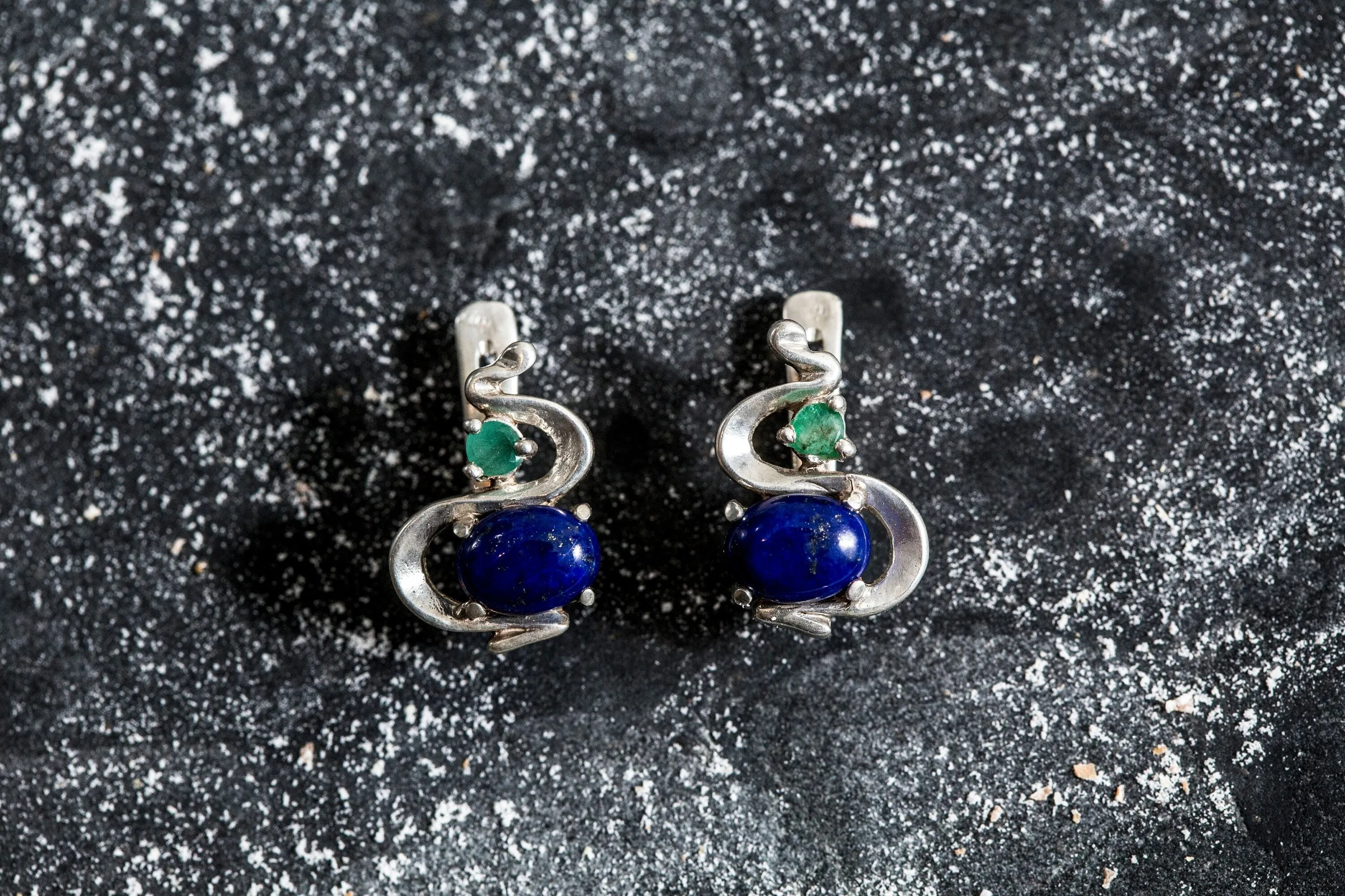 Lapis Earrings - Royal Blue Earrings - Vintage Wave Ring