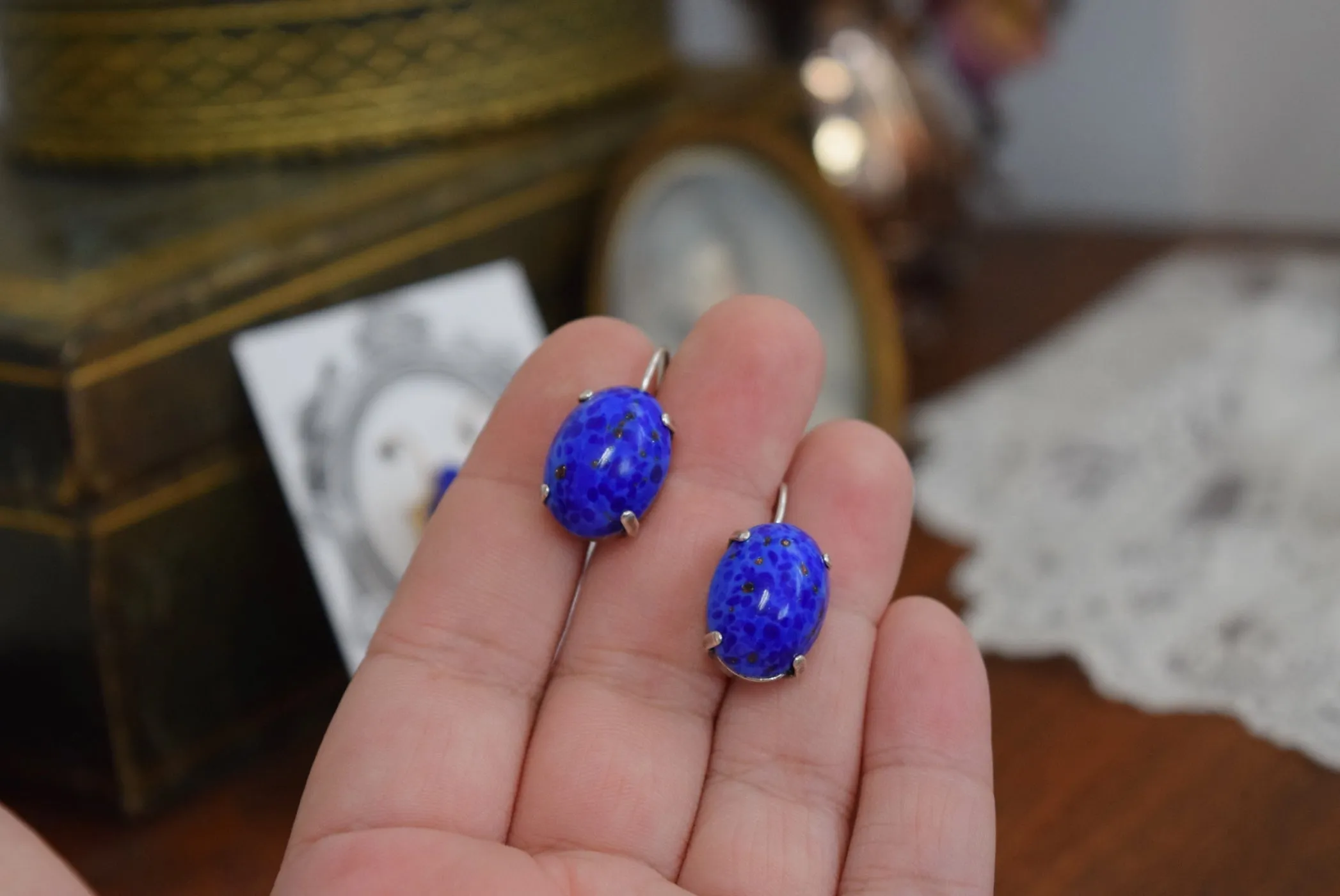 Lapis Glass Earrings - Large Oval or Large Teardrop