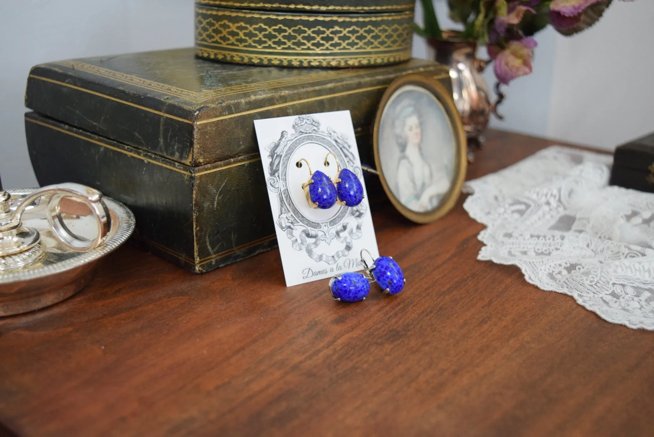 Lapis Glass Earrings - Large Oval or Large Teardrop