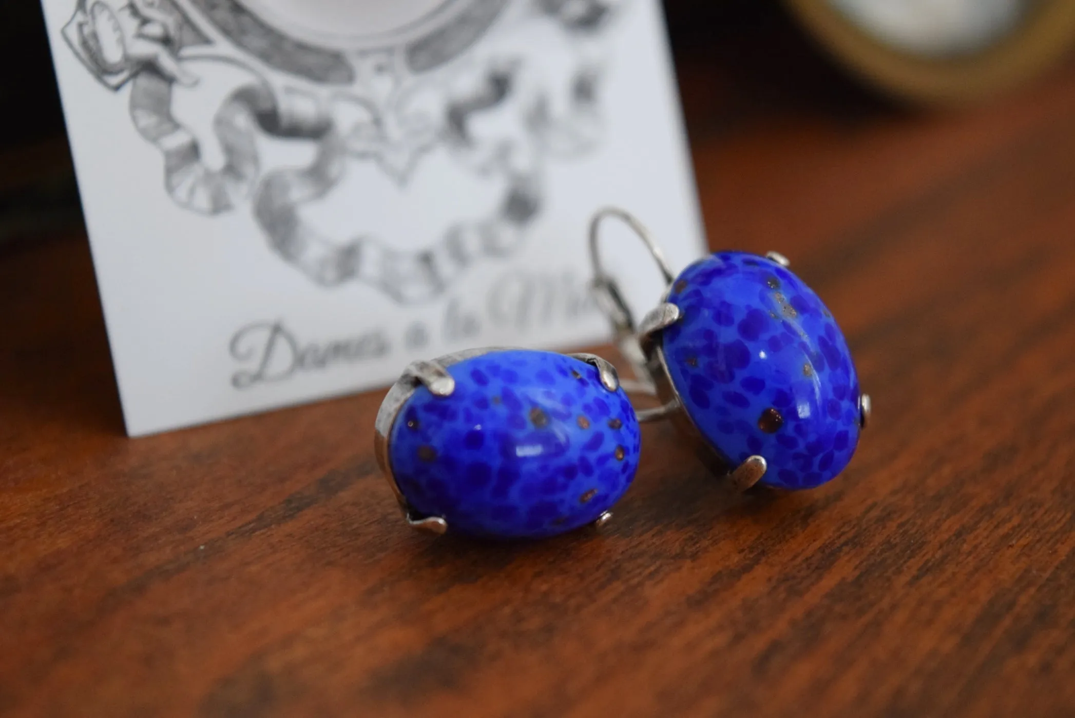 Lapis Glass Earrings - Large Oval or Large Teardrop