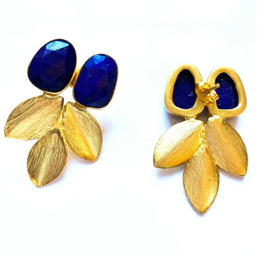 Lapis Lazuli and 18k Brushed Gold Vermeil Statement Earrings 1.5”