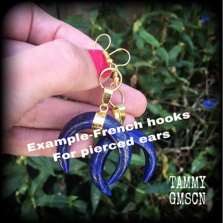 Lapis Lazuli double horn earrings-Gemstone earrings