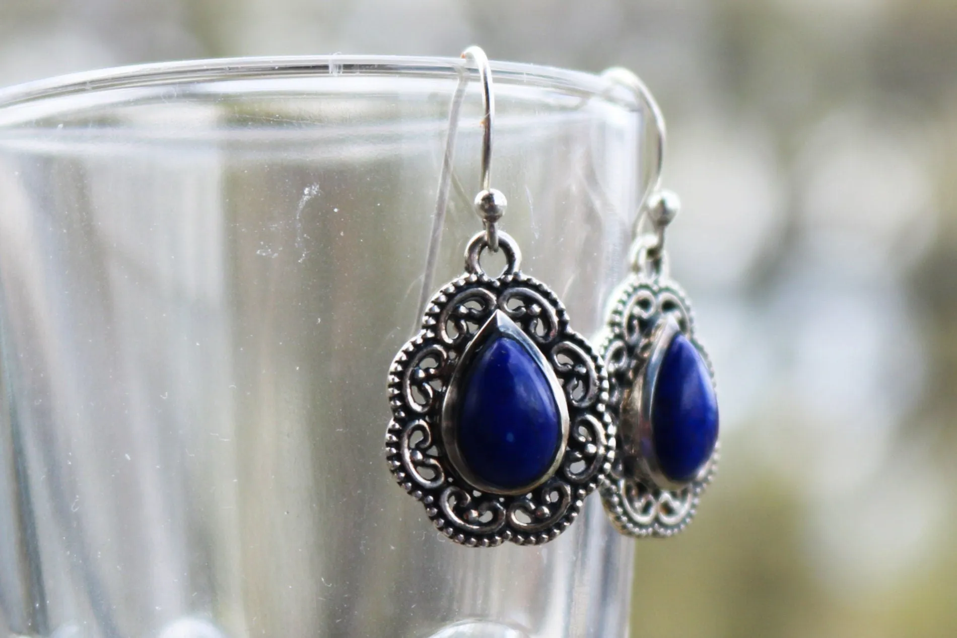 Lapis Lazuli Earrings Blue 925 Silver 1.2″ 4.7 gram