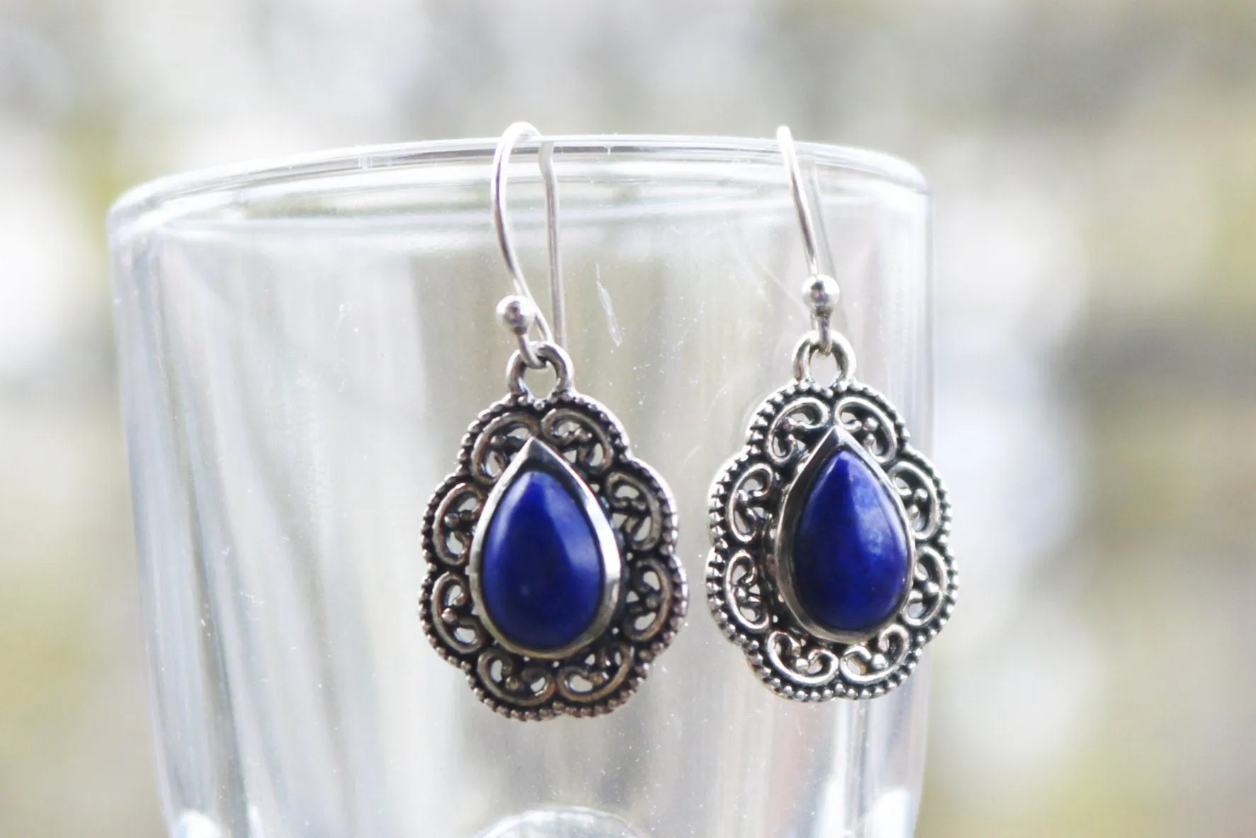 Lapis Lazuli Earrings Blue 925 Silver 1.2″ 4.7 gram