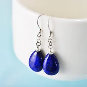 Lapis Lazuli Earrings, Tear Drop Earring, Dangle Teardrop Gemstone Earrings, Blue Silver Earrings, Gem Stone, Party Fashion Birthstone