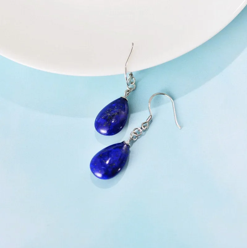 Lapis Lazuli Earrings, Tear Drop Earring, Dangle Teardrop Gemstone Earrings, Blue Silver Earrings, Gem Stone, Party Fashion Birthstone