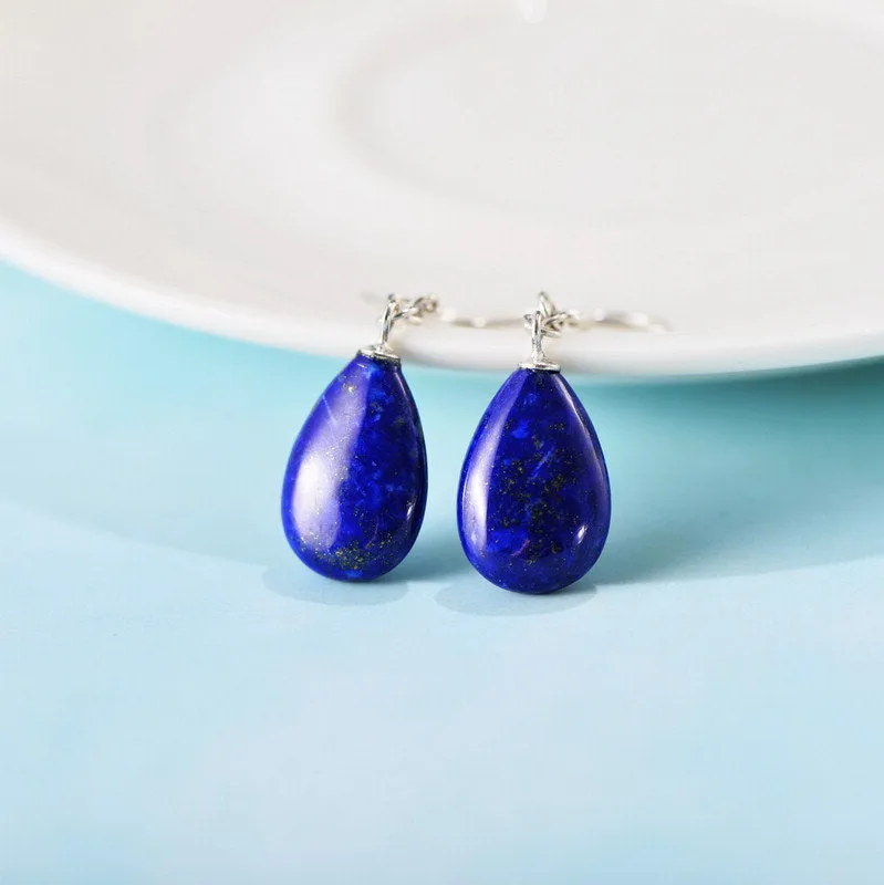 Lapis Lazuli Earrings, Tear Drop Earring, Dangle Teardrop Gemstone Earrings, Blue Silver Earrings, Gem Stone, Party Fashion Birthstone