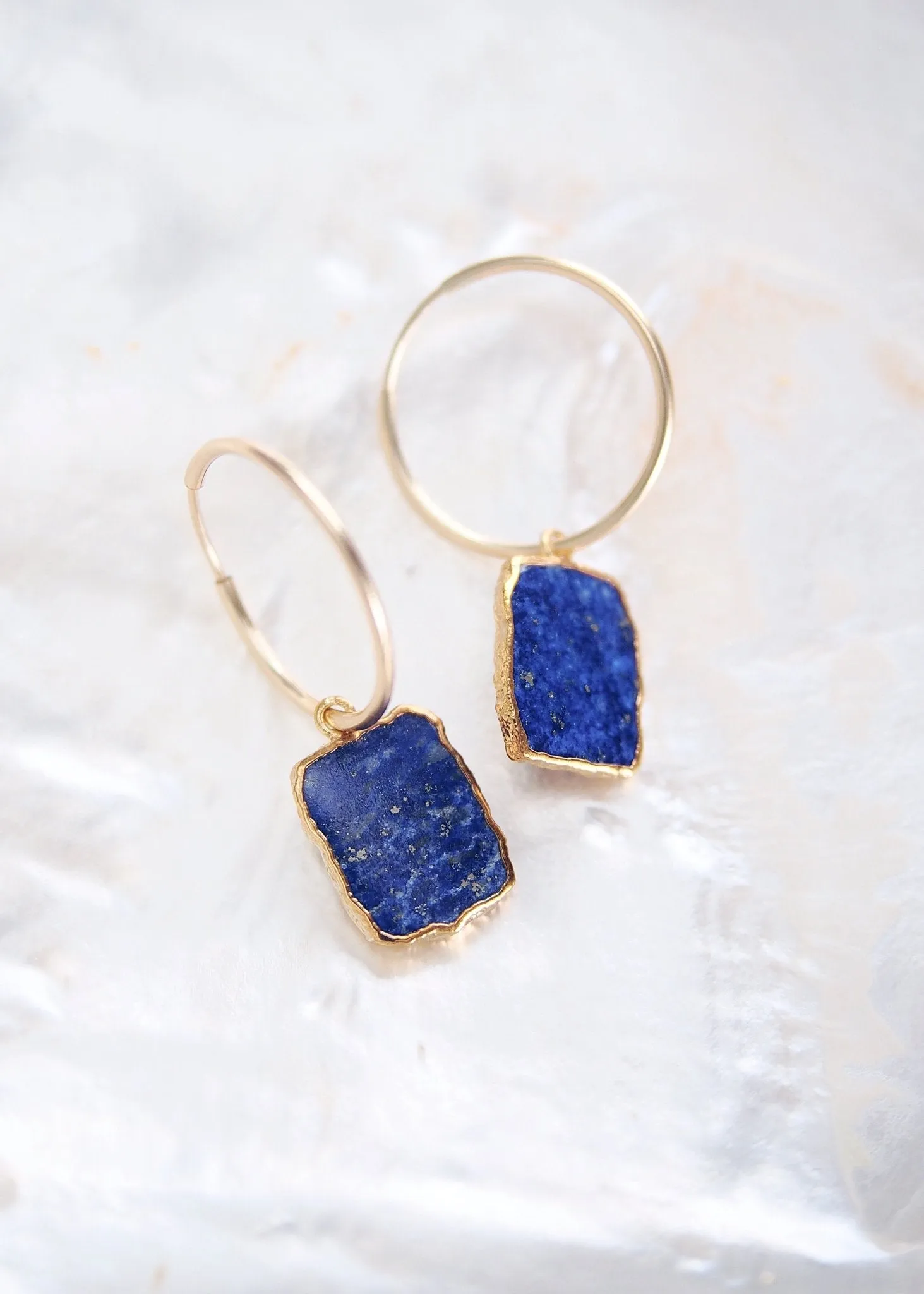 Lapis Lazuli Gold Medium Hoop Earrings - Ku