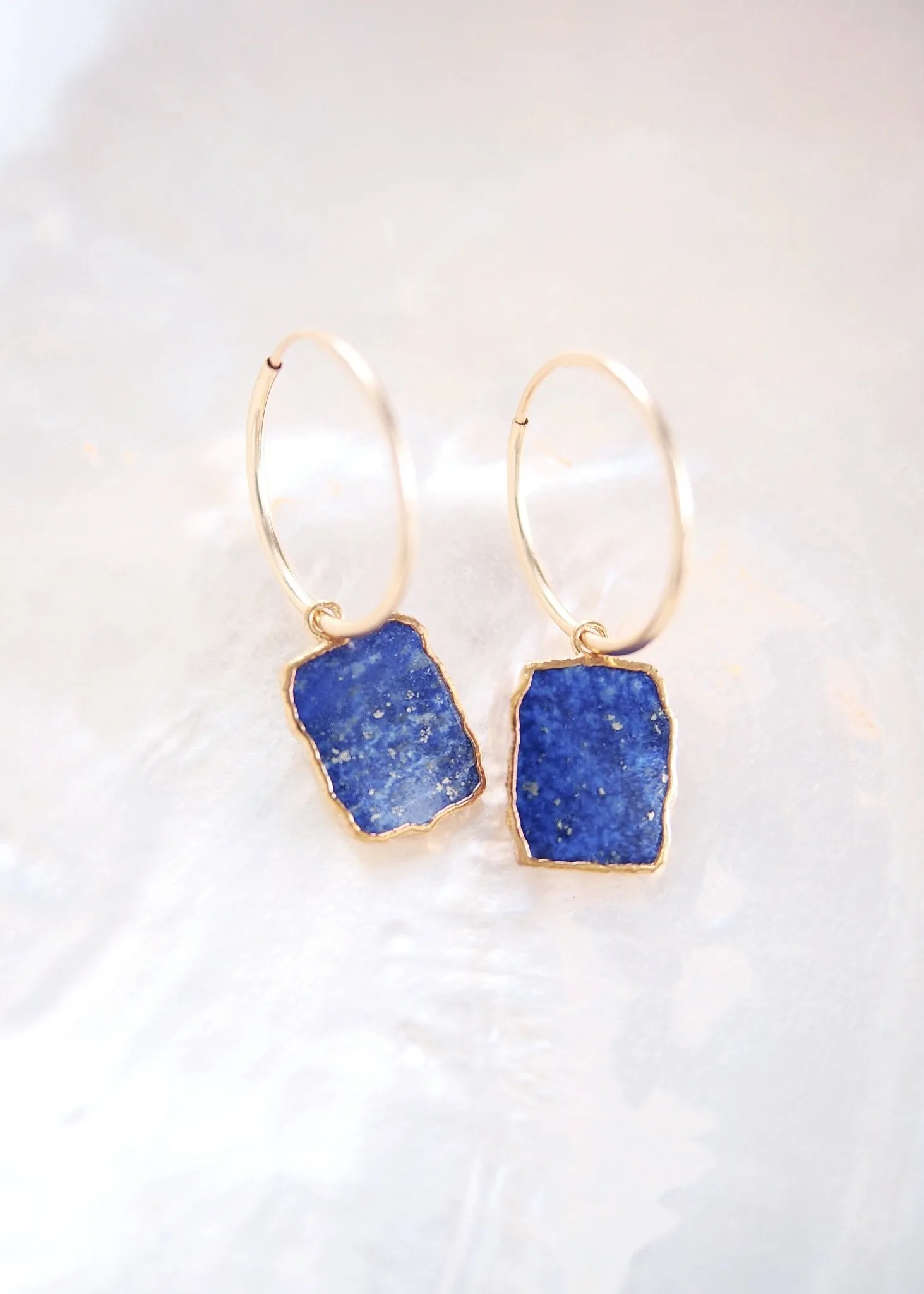 Lapis Lazuli Gold Medium Hoop Earrings - Ku