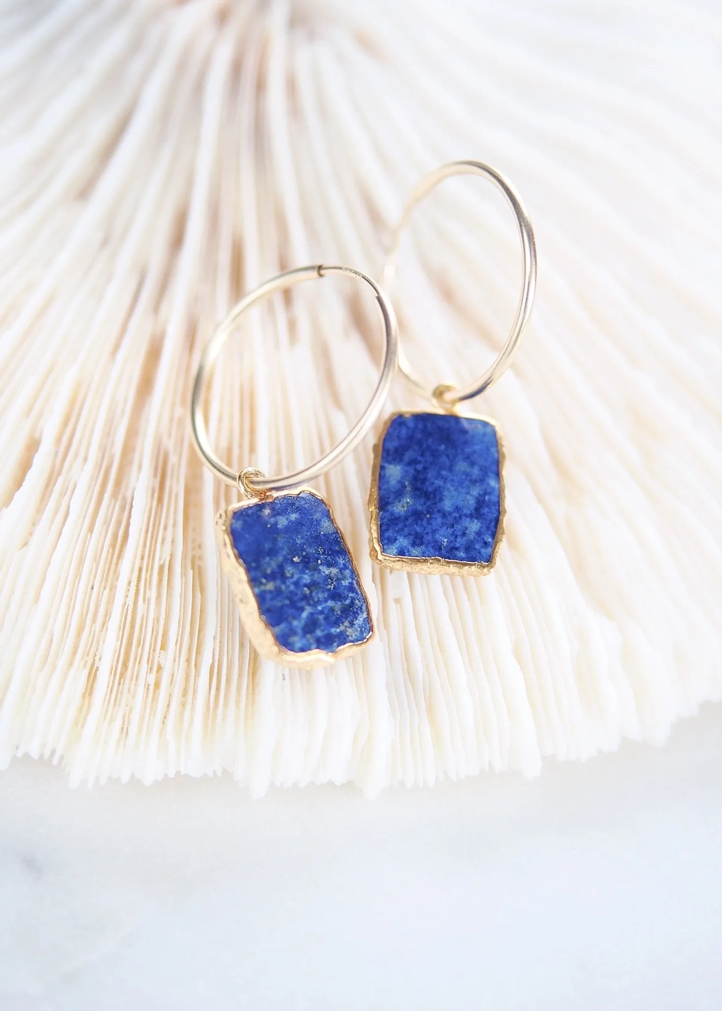 Lapis Lazuli Gold Medium Hoop Earrings - Ku