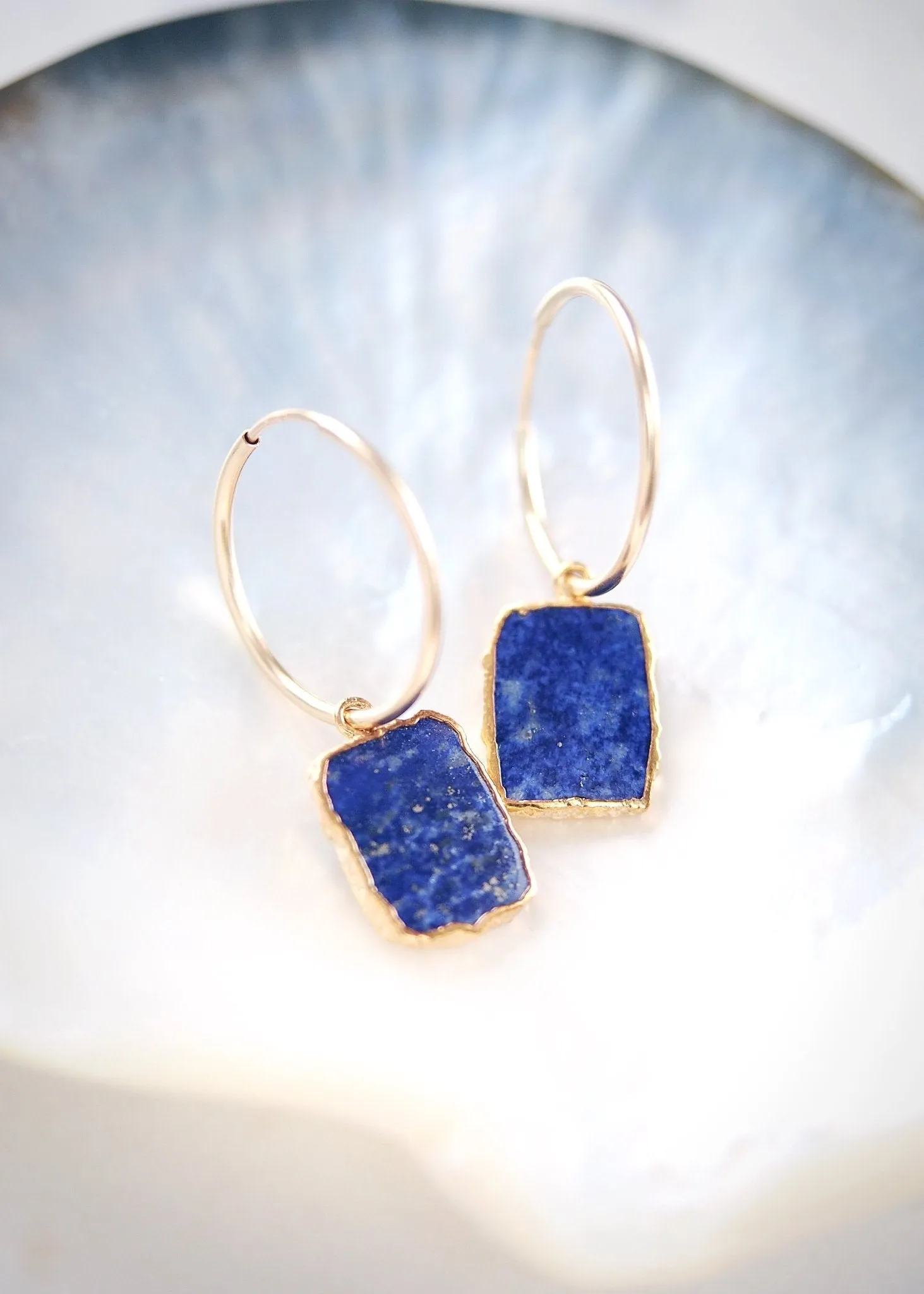 Lapis Lazuli Gold Medium Hoop Earrings - Ku