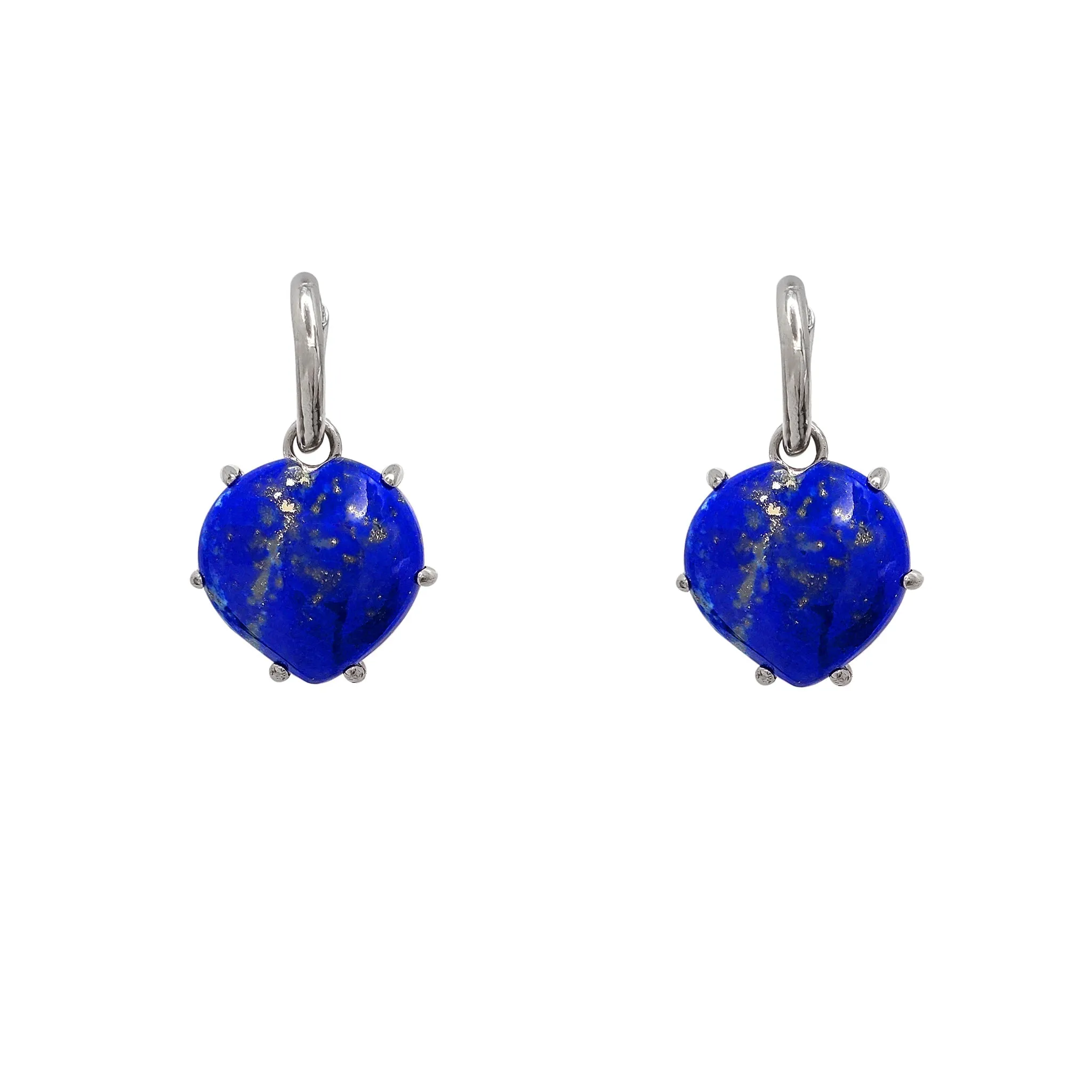 Lapis Lazuli Heart Hanging Earrings (Silver)