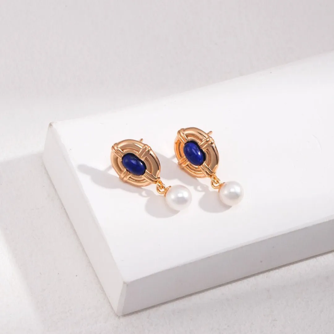 Lapis Lazuli Pearl Earrings