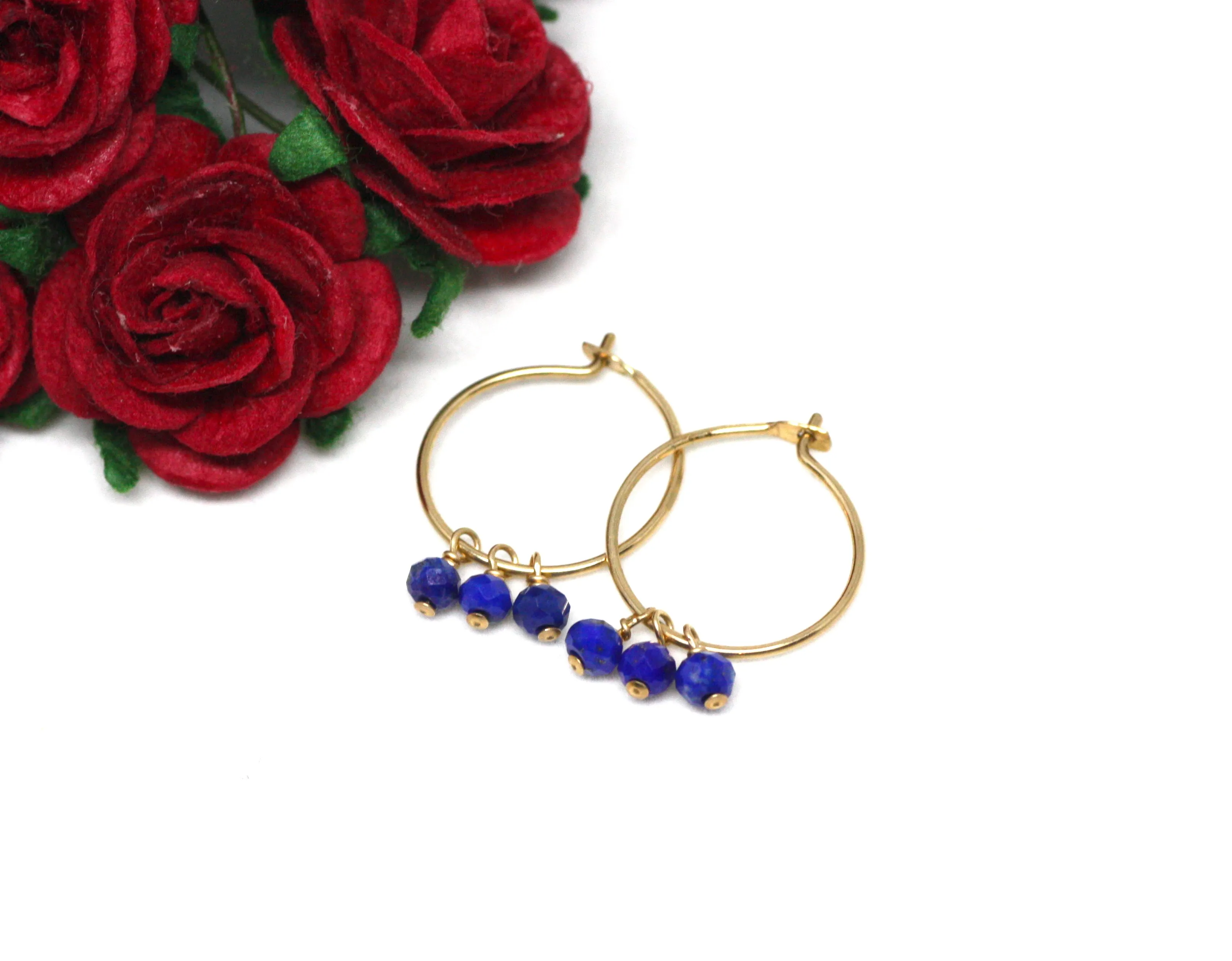 Lapis Lazuli Small Hoop Earrings in Gold